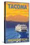 Ferry and Mountains, Tacoma, Washington-Lantern Press-Stretched Canvas