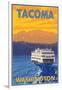 Ferry and Mountains, Tacoma, Washington-Lantern Press-Framed Art Print