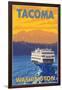 Ferry and Mountains, Tacoma, Washington-Lantern Press-Framed Art Print