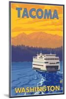 Ferry and Mountains, Tacoma, Washington-Lantern Press-Mounted Art Print