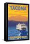 Ferry and Mountains, Tacoma, Washington-Lantern Press-Framed Stretched Canvas