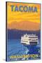 Ferry and Mountains, Tacoma, Washington-Lantern Press-Stretched Canvas