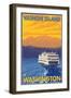 Ferry and Mountains, Vashon Island, Washington-Lantern Press-Framed Art Print