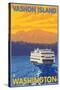 Ferry and Mountains, Vashon Island, Washington-Lantern Press-Stretched Canvas