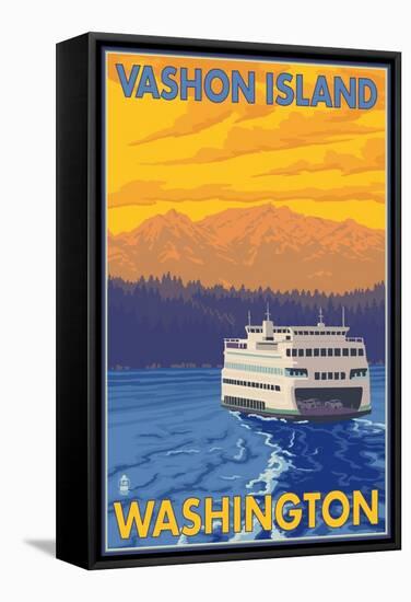 Ferry and Mountains, Vashon Island, Washington-Lantern Press-Framed Stretched Canvas