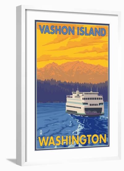 Ferry and Mountains, Vashon Island, Washington-Lantern Press-Framed Art Print