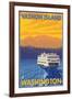 Ferry and Mountains, Vashon Island, Washington-Lantern Press-Framed Art Print