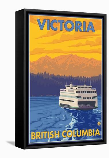 Ferry and Mountains, Victoria, BC Canada-Lantern Press-Framed Stretched Canvas