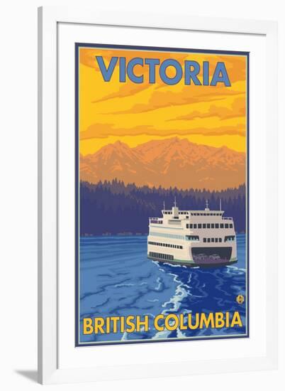 Ferry and Mountains, Victoria, BC Canada-Lantern Press-Framed Art Print