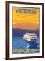 Ferry and Mountains, Victoria, BC Canada-Lantern Press-Framed Art Print