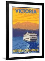 Ferry and Mountains, Victoria, BC Canada-Lantern Press-Framed Art Print