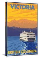 Ferry and Mountains, Victoria, BC Canada-Lantern Press-Stretched Canvas