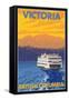Ferry and Mountains, Victoria, BC Canada-Lantern Press-Framed Stretched Canvas