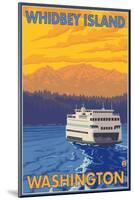 Ferry and Mountains, Whidbey Island, Washington-Lantern Press-Mounted Art Print