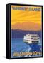 Ferry and Mountains, Whidbey Island, Washington-Lantern Press-Framed Stretched Canvas