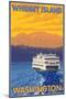 Ferry and Mountains, Whidbey Island, Washington-Lantern Press-Mounted Art Print