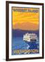 Ferry and Mountains, Whidbey Island, Washington-Lantern Press-Framed Art Print