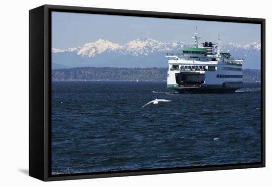 Ferry approaching Colman Dock on Elliott Bay, Seattle, Washington, USA-Jamie & Judy Wild-Framed Stretched Canvas