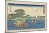 Ferry at Rokugo, Kawasaki, 1841-1842-Utagawa Hiroshige-Mounted Giclee Print