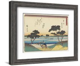 Ferry Boats Acrosssing the Tenryu River in Mitsuke, 1837-1844-Utagawa Hiroshige-Framed Giclee Print