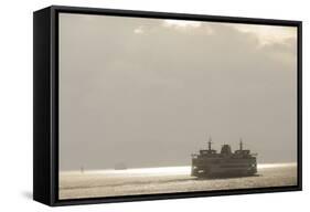 Ferry Boats Crossing Elliott Bay from Seattle, Washington-Greg Probst-Framed Stretched Canvas