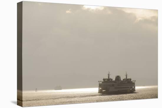 Ferry Boats Crossing Elliott Bay from Seattle, Washington-Greg Probst-Stretched Canvas