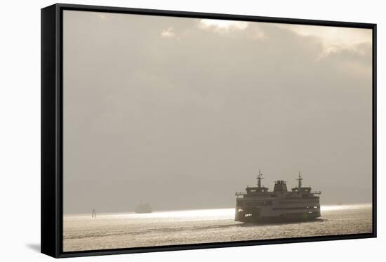 Ferry Boats Crossing Elliott Bay from Seattle, Washington-Greg Probst-Framed Stretched Canvas