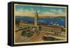 Ferry Building and Bay - San Francisco, CA-Lantern Press-Framed Stretched Canvas