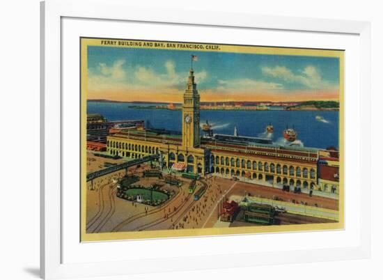 Ferry Building and Bay - San Francisco, CA-Lantern Press-Framed Art Print