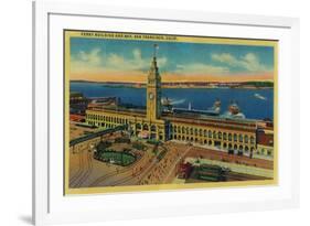 Ferry Building and Bay - San Francisco, CA-Lantern Press-Framed Art Print