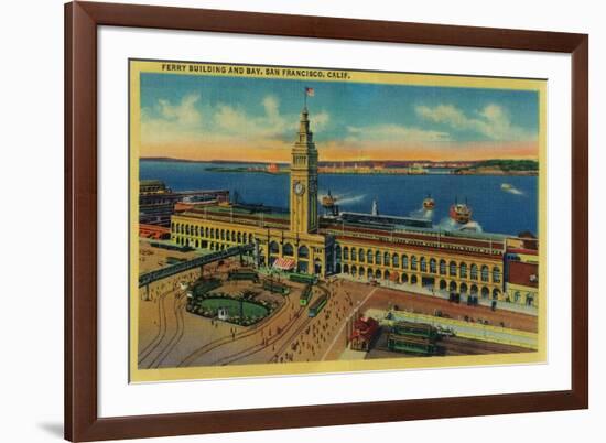 Ferry Building and Bay - San Francisco, CA-Lantern Press-Framed Art Print