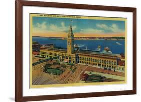 Ferry Building and Bay - San Francisco, CA-Lantern Press-Framed Art Print