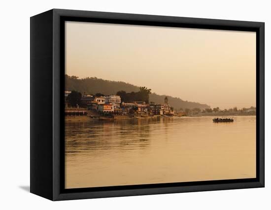 Ferry Crosssing the River Ganges at Sunset, Haridwar, Uttaranchal, India, Asia-Mark Chivers-Framed Stretched Canvas