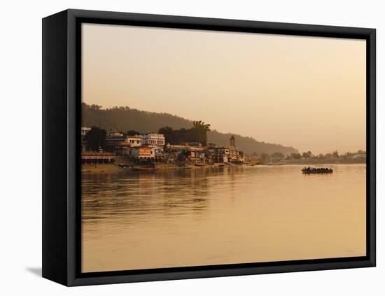 Ferry Crosssing the River Ganges at Sunset, Haridwar, Uttaranchal, India, Asia-Mark Chivers-Framed Stretched Canvas