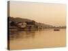 Ferry Crosssing the River Ganges at Sunset, Haridwar, Uttaranchal, India, Asia-Mark Chivers-Stretched Canvas