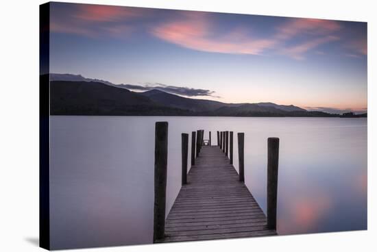 Ferry landing stage on Derwent Water at sunset near Ashness Bridge in Borrowdale, UK-George Robertson-Stretched Canvas