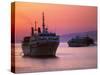 Ferry & Marine Traffic at Mykonos Harbor, Greece-Walter Bibikow-Stretched Canvas
