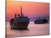 Ferry & Marine Traffic at Mykonos Harbor, Greece-Walter Bibikow-Stretched Canvas