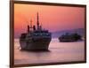 Ferry & Marine Traffic at Mykonos Harbor, Greece-Walter Bibikow-Framed Photographic Print