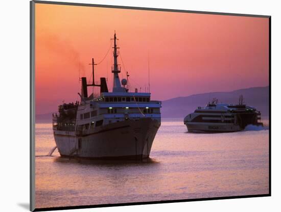 Ferry & Marine Traffic at Mykonos Harbor, Greece-Walter Bibikow-Mounted Photographic Print