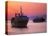 Ferry & Marine Traffic at Mykonos Harbor, Greece-Walter Bibikow-Stretched Canvas