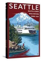 Ferry & Mount Rainier Scene - Seattle, Washington-Lantern Press-Stretched Canvas