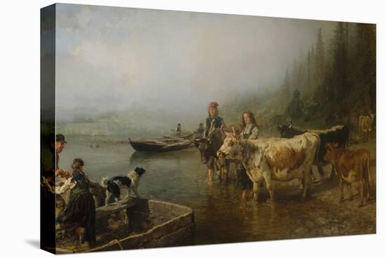 Ferry place, by the lake, 1883-Anders Askevold-Stretched Canvas