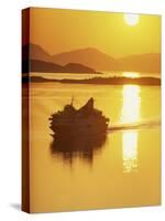 Ferry Silhouetted by the Midnight Sun, Harstad, Norway, Scandinavia, Europe-Dominic Harcourt-webster-Stretched Canvas