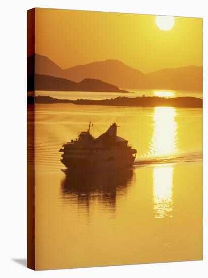 Ferry Silhouetted by the Midnight Sun, Harstad, Norway, Scandinavia, Europe-Dominic Harcourt-webster-Stretched Canvas