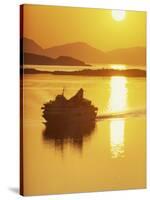Ferry Silhouetted by the Midnight Sun, Harstad, Norway, Scandinavia, Europe-Dominic Harcourt-webster-Stretched Canvas
