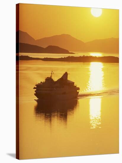 Ferry Silhouetted by the Midnight Sun, Harstad, Norway, Scandinavia, Europe-Dominic Harcourt-webster-Stretched Canvas