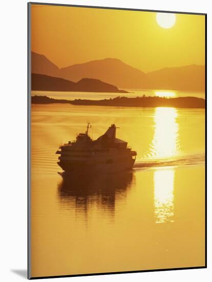 Ferry Silhouetted by the Midnight Sun, Harstad, Norway, Scandinavia, Europe-Dominic Harcourt-webster-Mounted Photographic Print