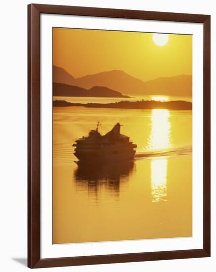 Ferry Silhouetted by the Midnight Sun, Harstad, Norway, Scandinavia, Europe-Dominic Harcourt-webster-Framed Photographic Print