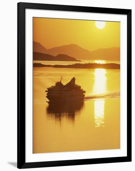 Ferry Silhouetted by the Midnight Sun, Harstad, Norway, Scandinavia, Europe-Dominic Harcourt-webster-Framed Photographic Print